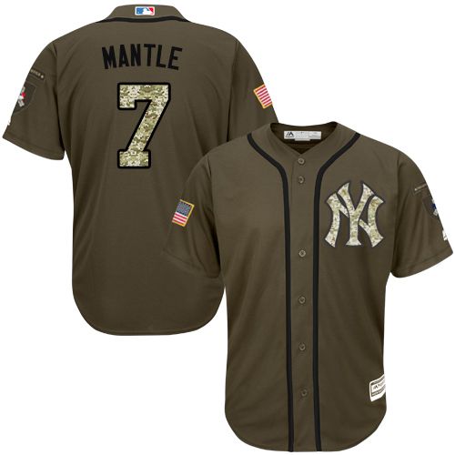 Yankees #7 Mickey Mantle Green Salute to Service Stitched MLB Jersey - Click Image to Close